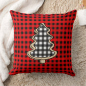 バッファロー・プレイド、赤いギンガム・クリスマスツリー クッション (ブランケット)