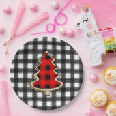 バッファロー・プレイド、赤いギンガム・クリスマスツリー ペーパープレート (パーティー)