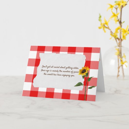 バッファロー·プレイ赤と白ドの誕生日に咲くヒマワリ カード (黄色い花)