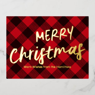 バッファロー・レッド・チェックのメリークリスマス 箔シーズンポストカード