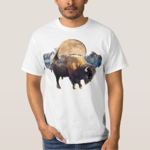 バッファロー、月及びテント小屋の野性生物の芸術のTシャツ Tシャツ