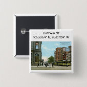 バッファローNYマップ座標ヴィンテージスタイル 缶バッジ (正面&裏面)