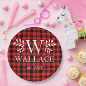 バッファローPlaidクリスマスモノグラムの新しい写真 ペーパープレート (パーティー)