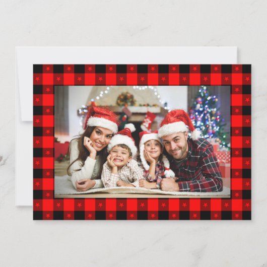 バッファローPlaid写真素朴パーソナライズされたクリスマス シーズンカード (正面)