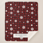 バッファローplaid赤いスノーフレーク・モノグラム シェルパブランケット (正面)