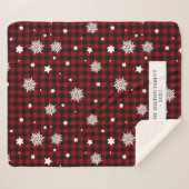 バッファローplaid赤いスノーフレーク・モノグラム シェルパブランケット (正面(横))