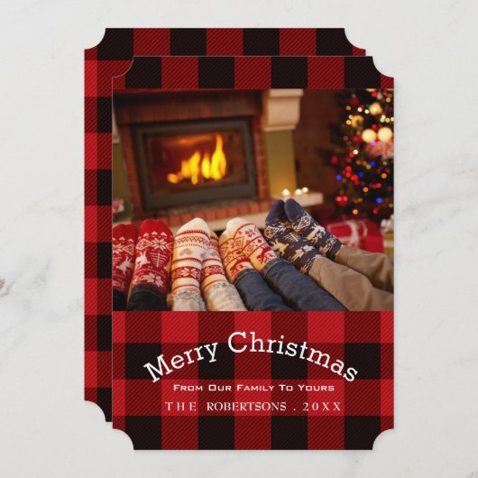 バッファローplaid lumberjackカントリーのクリスマスフォト シーズンカード (正面/裏面)
