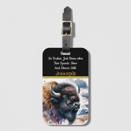 バッファロ威厳のあるバイソンのロームザカラフルプレーンズ ラゲッジタグ (正面縦)