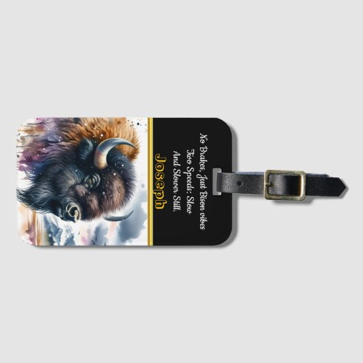 バッファロ威厳のあるバイソンのロームザカラフルプレーンズ ラゲッジタグ (正面横)
