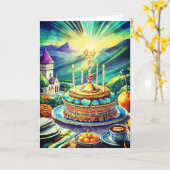 バツ・ミツヴァ・カード、5" x 7" 折りたたみ式グリーティングカード カード (黄色い花)