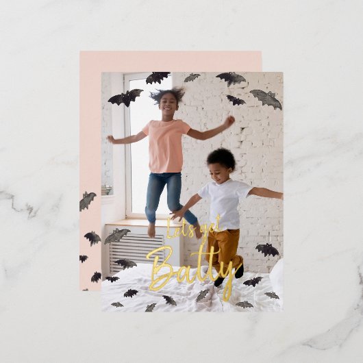 バティを取ろう！ハロウィーンこうもり 箔シーズンポストカード (正面/裏面)