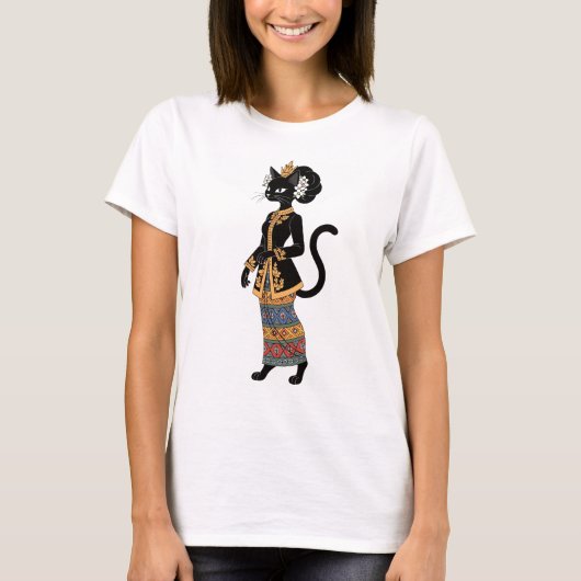バティック柄の猫の女王 グラフィックTシャツ Tシャツ (正面)