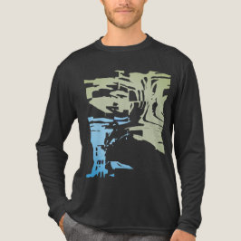 バティック風ビーチトロピカルグリーンブルーパターン トライブレンドTシャツ