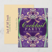 バティック ツイスト グリーン パープル カクテルパーティーの招待状 インビテーションポストカード (正面/裏面)