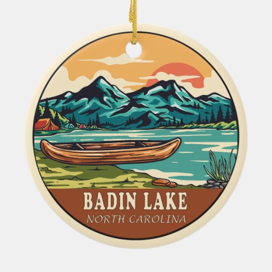 バディンレイクノースカロライナ舟遊び魚釣りエンブレム セラミックオーナメント (裏面)