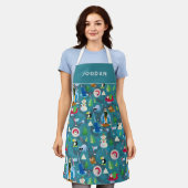 バディ小妖精や小人とキャラクターティール(緑がかった色)パターン エプロン (着用した状態)