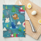 バディ小妖精や小人とキャラクターティール（緑がかった色）パターン キッチンタオル (四つ折り)