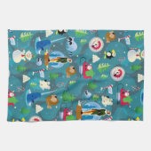 バディ小妖精や小人とキャラクターティール（緑がかった色）パターン キッチンタオル (横)