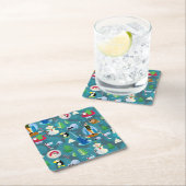 バディ小妖精や小人とキャラクターティール（緑がかった色）パターン スクエアペーパーコースター (インサイチュ)