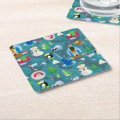 バディ小妖精や小人とキャラクターティール（緑がかった色）パターン スクエアペーパーコースター (アングル)