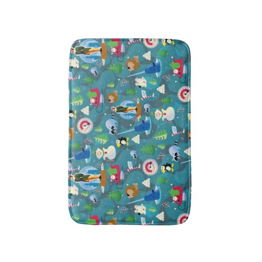 バディ小妖精や小人とキャラクターティール（緑がかった色）パターン バスマット (正面縦)