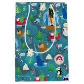 バディ小妖精や小人とキャラクターティール（緑がかった色）パターン ミディアムペーパーバッグ (正面)