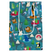 バディ小妖精や小人とキャラクターティール（緑がかった色）パターン ミディアムペーパーバッグ (裏面)