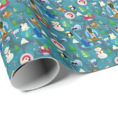 バディ小妖精や小人とキャラクターティール（緑がかった色）パターン ラッピングペーパー (ロールコーナー)