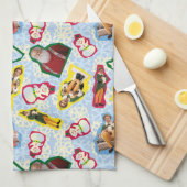 バディ小妖精や小人とサンタノースポールパターン キッチンタオル (四つ折り)