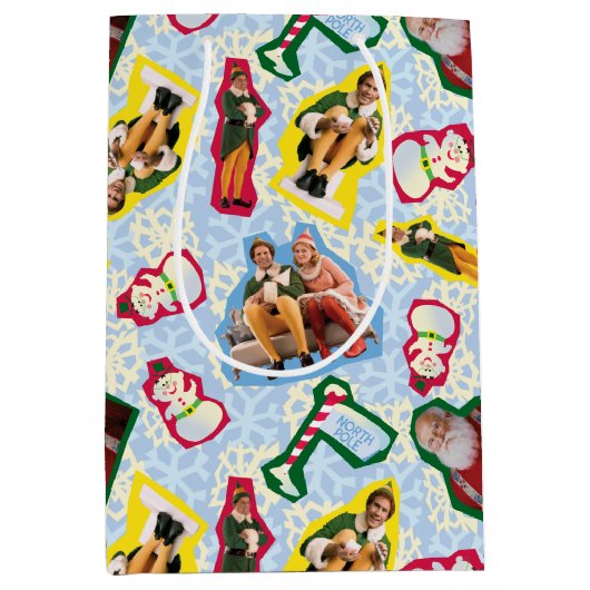 バディ小妖精や小人とサンタノースポールパターン ミディアムペーパーバッグ (正面)