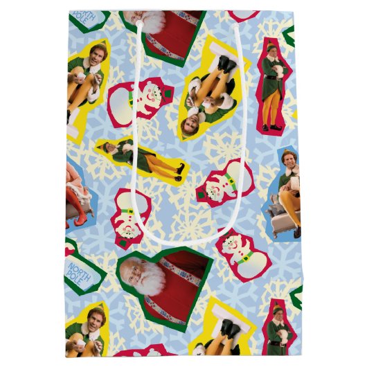 バディ小妖精や小人とサンタノースポールパターン ミディアムペーパーバッグ (裏面)