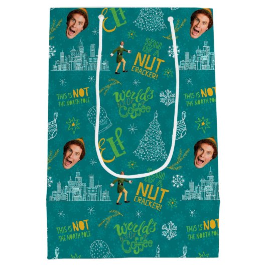 バディ小妖精や小人ティール（緑がかった色）引用文パターン ミディアムペーパーバッグ (裏面)