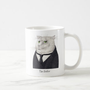 バトラーキャットホワイトマグカップ+文字 コーヒーマグカップ