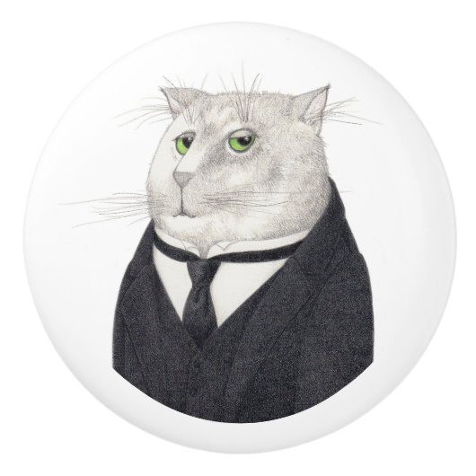 バトラー猫セラミック引出しノブ セラミックノブ (正面)