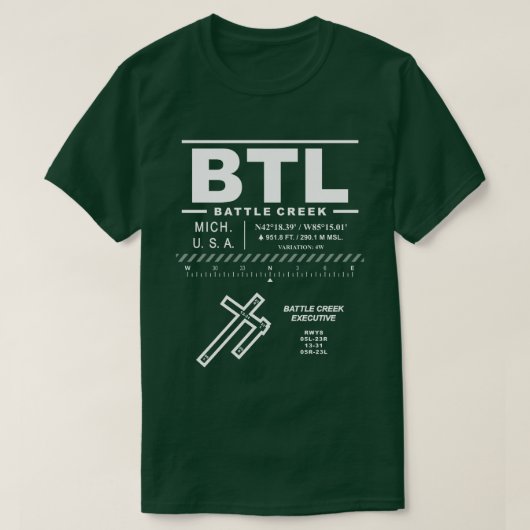 バトルクリークエグゼクティブエアポートBTL Tシャツ (デザイン正面)