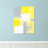 「バトルフィールド」グレーと黄色の抽象芸術アート キャンバスプリント (インサイチュ (ウッドフロア))