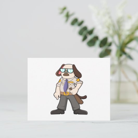 バトンとサングラスを持つ警察官としての犬 ポストカード (スタンド正面)