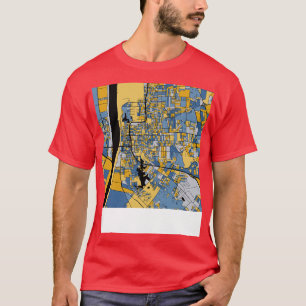 バトンルージュのマップの青い金ゴールドTシャツのパターン Tシャツ