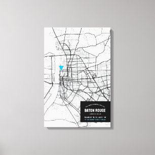 バトンルージュの地図+場所をマークCanvas Pri キャンバスプリント