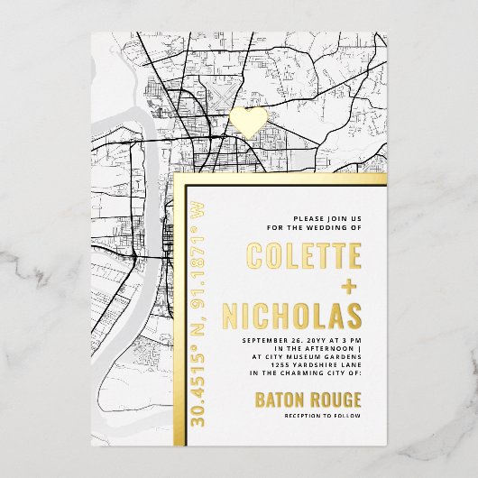 バトンルージュラブロケーター |シティテーマ結婚の 箔招待状 (正面)