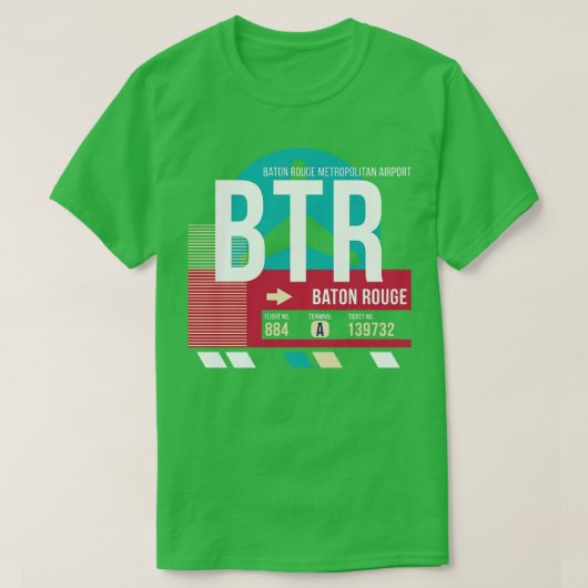 バトンルージュBTR空港コード手荷物ラベル Tシャツ (デザイン正面)