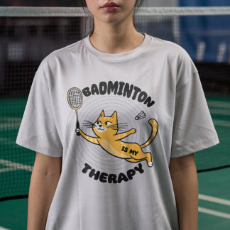 バドミントンおもしろいことわざのオレンジ猫 Tシャツ