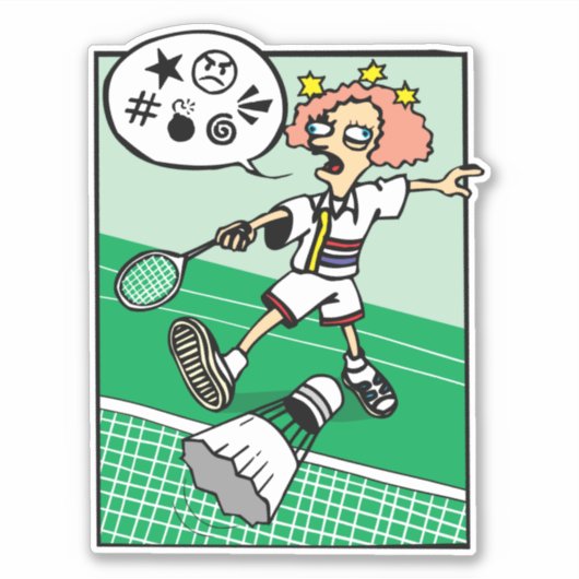 バドミントンで悪態をつく女子 シール (正面)