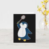 バドミントンとシャトル選手のペンギン カード (黄色い花)