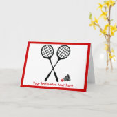 バドミントンのギフト、ラケットおよびshuttlecockのカスタム カード (黄色い花)