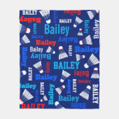 バドミントンのシャトル白、青、赤の名前 フリースブランケット (正面)