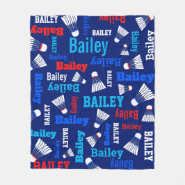 バドミントンのシャトル白、青、赤の名前 フリースブランケット