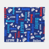 バドミントンのシャトル白、青、赤の名前 フリースブランケット (正面(横))