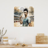 バドミントンウォーターカラーアートプリント ポスター (キッチン)