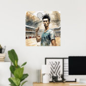 バドミントンウォーターカラーアートプリント ポスター (ホームオフィス)